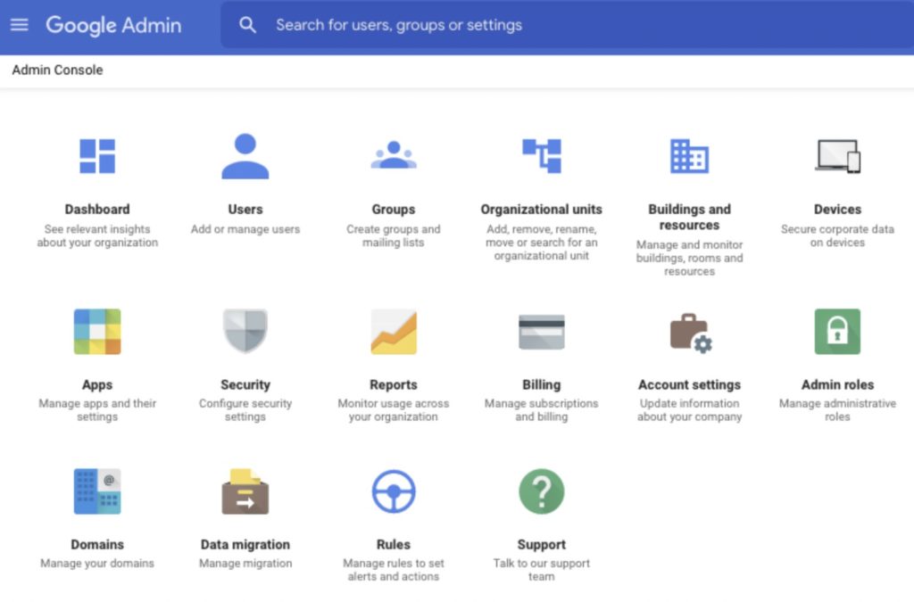 original image of google admin console