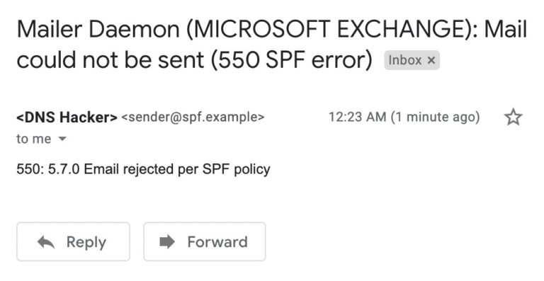 example of spf rejection message