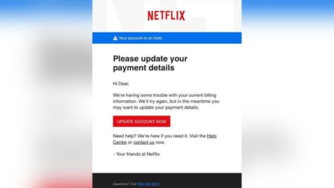A Netflix email with an “unusual or generic greeting”, which is a common indicator of a phishing attempt. 